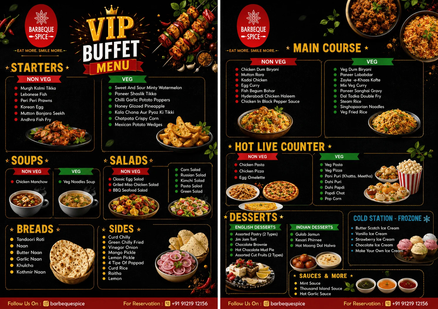 VIP Buffet menu card